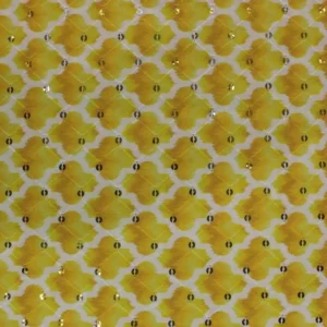 Sadev Fabric Yellow Abstract Print With Sequins (rt-1209) - 2.5 Mtr