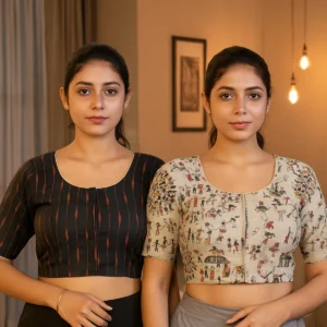 Pack of 2 Cotton Madhubani Print Ready to wear Stitched Half Sleeve Blouse