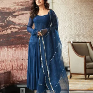 Blue Embroidered Georgette Suit Set