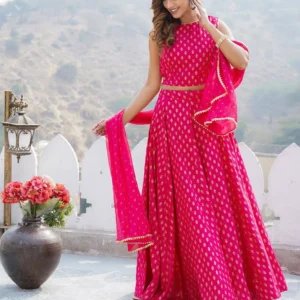 Printed Foil Lehenga Choli Set with Dupatta